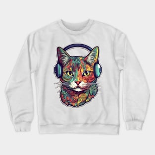 Smiling Cat with Headset Crewneck Sweatshirt